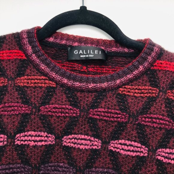 Galilei Made in Italy wool Crew Neck Knot Burgundy sweater Women size M - Picture 14 of 14